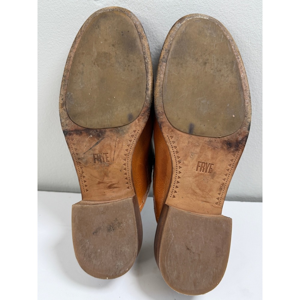 Frye Cleaire Leather Mules 8 Cognac Classic Block Heel Slip On Western Boho - Picture 9 of 9